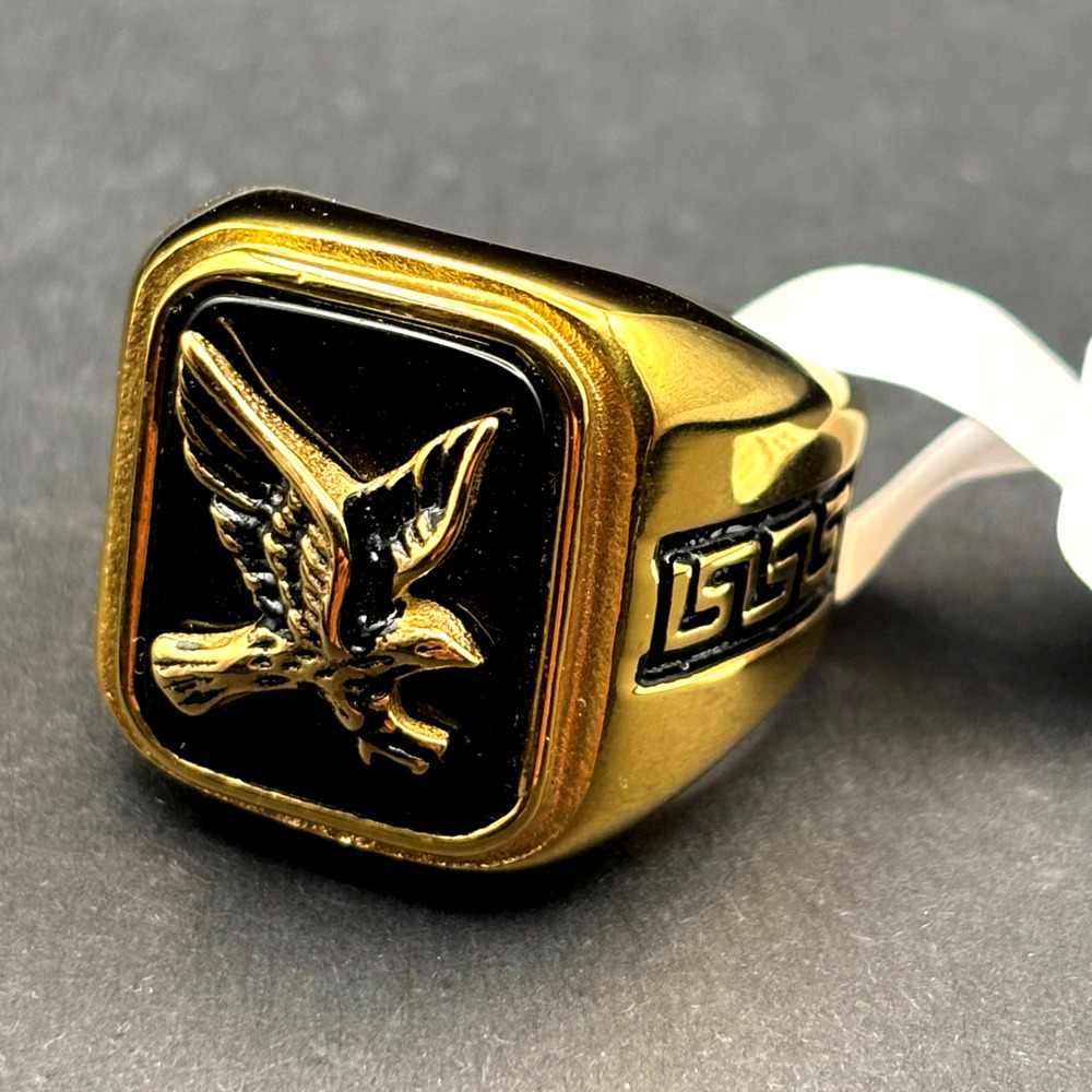 Blackjack BJZ03G Mens Onyx Eagle Ring 18K Gold Plated Stainless Steel NWT SZ#13 - Picture 13 of 16